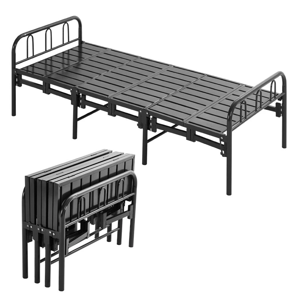 6FT Single Folding Bed Frame Steel Portable Guest Bed Platform Loft Student Dorm