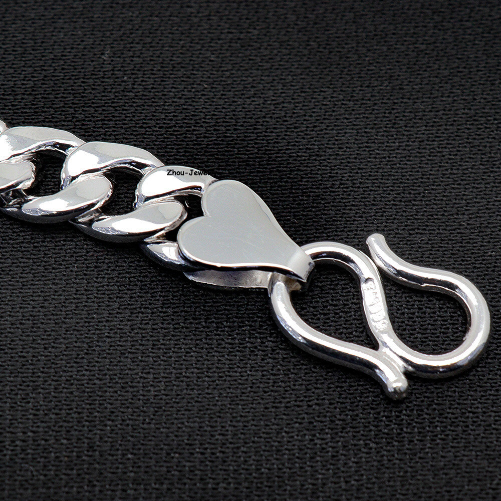 Pure S999 Fine Silver Chain Women Men 9mmW Curb Link Bracelet 32