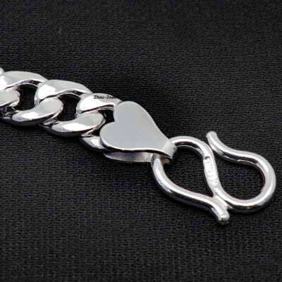 Pure S999 Fine Silver Chain Women Men 9mmW Curb Link Bracelet 32