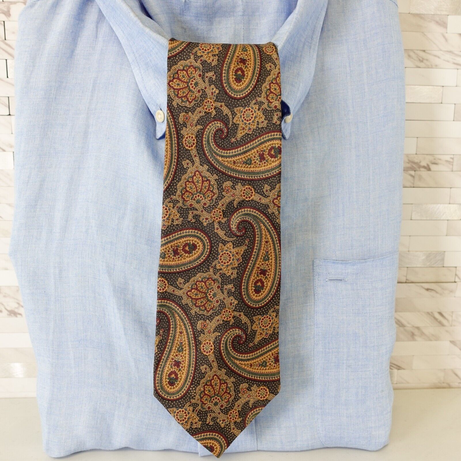 Brown Neck Tie Mens Light Big Paisley Silk Woven Native Suit Boho ENZO MOLTENI