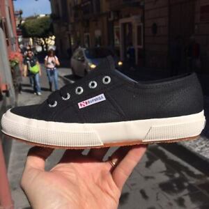 Scarpe Superga 2750 colore nera suola bianca Black classic tela unisex |  eBay