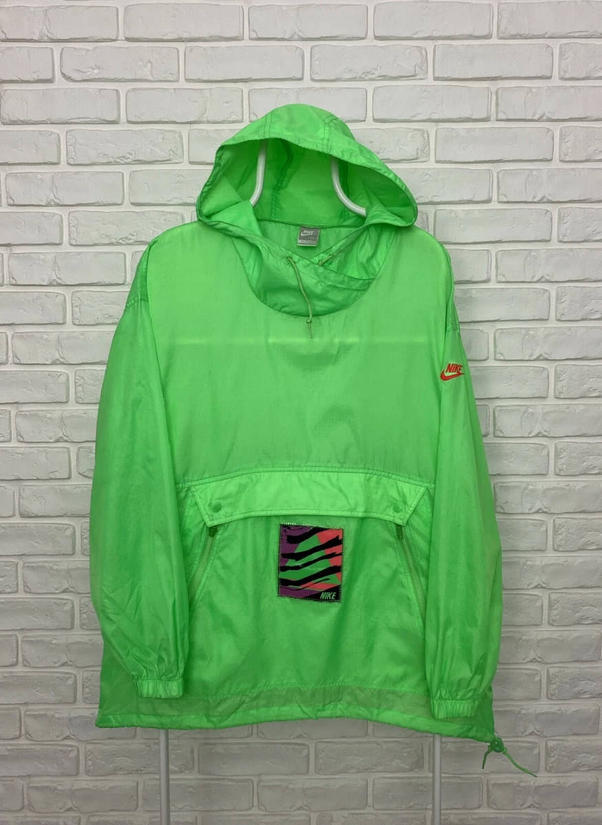 Vintage 90s Men's Nike Nylon Anorak Jacket Acid Green Windbreaker Size M
