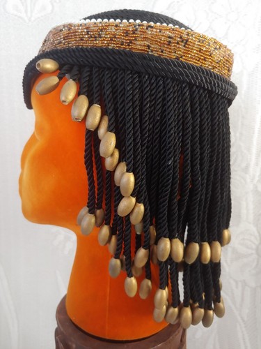 VTG PROFESSIONAL⭐THEATRICAL COSTUME HAT HEADPIECE UNIQUE BEADING HEAVY BLK GOLD 