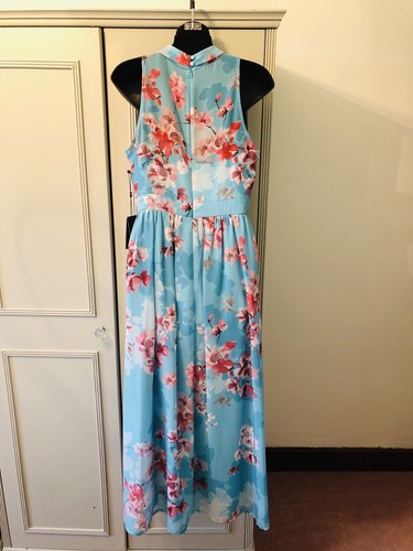Adrianna Papell Floral Chiffon Tie Neck Aqua Multi Colour Dress UK 12 BNWT - Picture 9 of 12