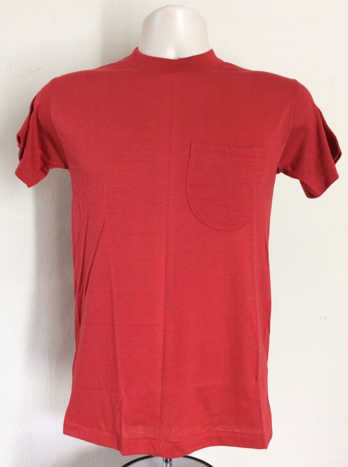 Vtg 80s 90s Dickies Plain Red Pocket T-Shirt XS/S Blank Made In 
