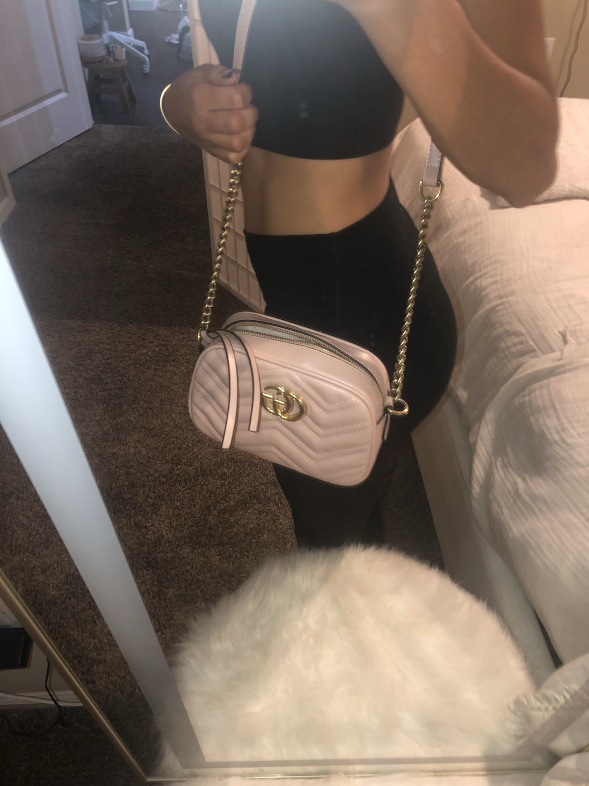 Gucci GG Marmont Super Mini Chevron Crossbody Bag Dusty Pink Leather