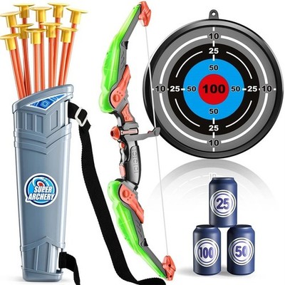 Kids Bow and Arrow Set LED Light Up Archery Toy w Suction Arrows