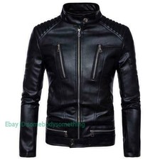 Occident Mens Punk Motorcycle Slim Faux Leather Jackets Casual Stand Collar Coat