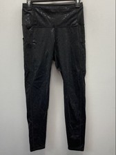 Unbranded Women's Leggings Black Tonal Leopard Print High Rise Pockets Sz M