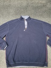 Tommy Bahama Sweater Mens Large Blue Quarter Zip Pullover 100 Cotton Casual