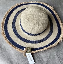 Accessorize - Women's Wide Brimmed Straw Hat - Natural/Navy - RRP £25 - BNWT