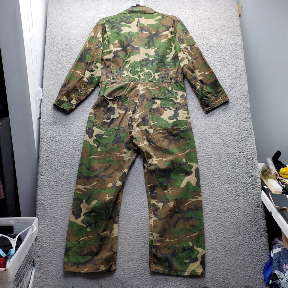 Ranger One Piece Overall Hunting Suit Mens Medium Multi Woodland Camo Front Zip - Image 2 of 4