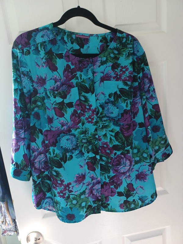 Beverly Drive Women's Floral Print Blouse, Sz XL, Chest Pockets, 3/4 Sleeves