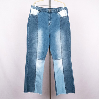 Madden NYC Blue Patchwork Denim Jeans Women's Size 21 Raw Hem Hi-Rise 31'' Inseam