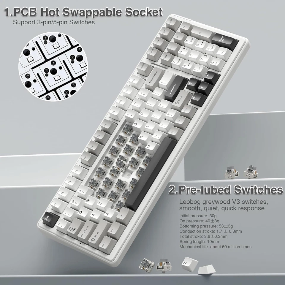Wireless Mechanical Keyboard,Tri-Mode BT5.0/2.4GHz/USB-C Hot Swappable Keyboard - Image 4 of 4