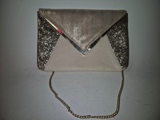 Dune Clutch Bag with Detachable Chain Shoulder Strap Glitter Gold Beige Cream 