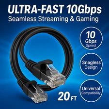 Cat 6 Ethernet Cable 20 FT High Speed LAN Patch Cord RJ45 Internet Network Wire