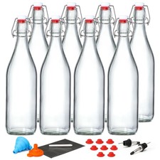 8 Pack 1 Liter / 33 Fl. Oz. Swing Top Glass Bottles W/ Airtight Stopper Lids