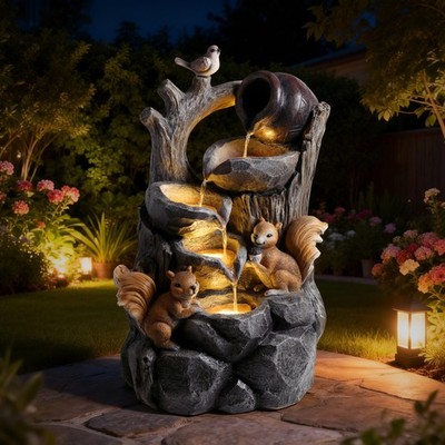 Garden Water Fountain with LED Lights Waterfall Decor for Patio Gray