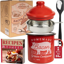 Bacon Grease Container with Strainer - with Food-Grade Silicone Spatula, 24Oz
