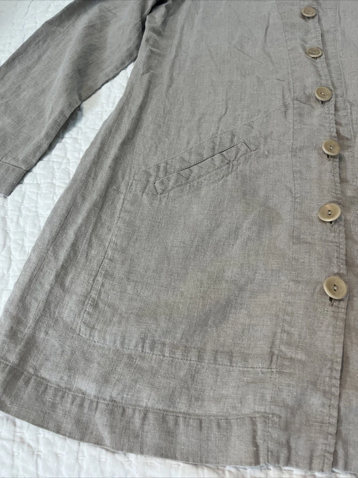 FLAX Brand 100% Linen Women’s Sz M Button Front Jacket Shirt Oversized Lagenlook - Image 3 of 4