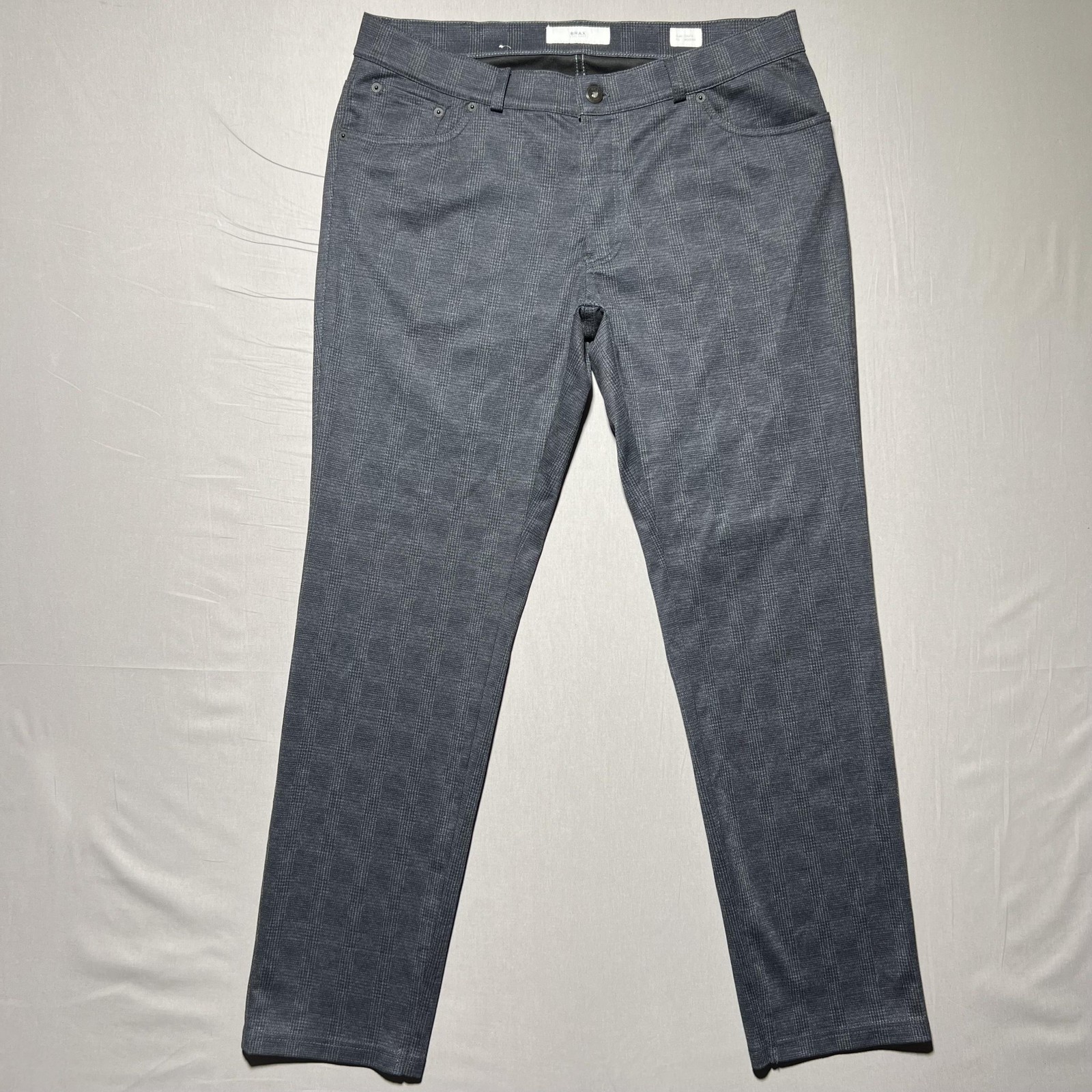 Brax Pants Mens 36x31 Gray Modern Fit Chuck Dress Trousers Plaid Stretch Work