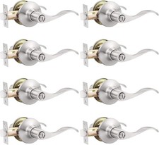8 Pack Brushed Nickel Privacy Door Levers Interior Bedroom Bathroom Handles