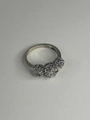 14 kt Weißgold 1 kt Diamant Triple Cluster Ring 4,6 g Größe P Top Zustand