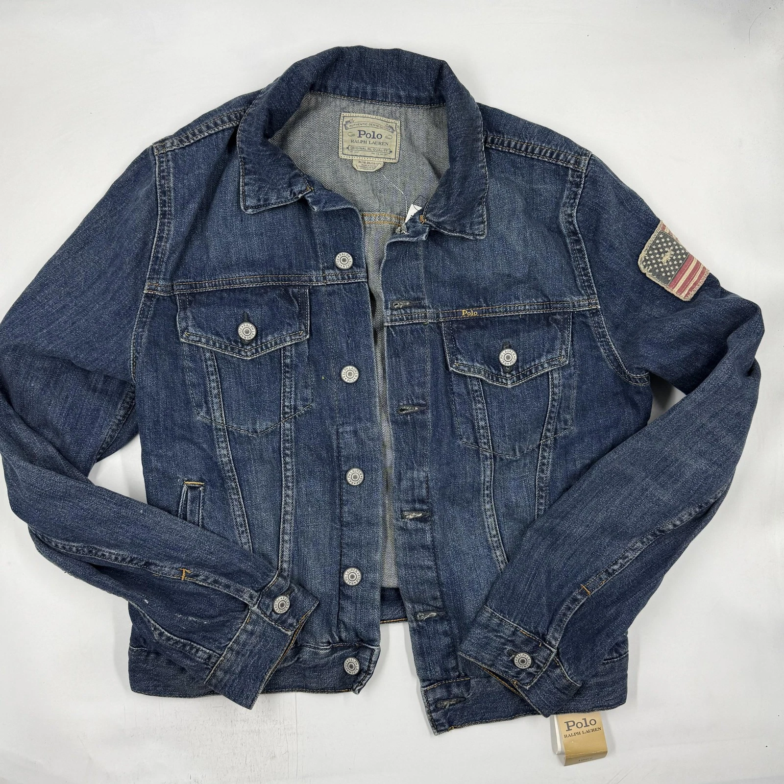 Polo Ralph Lauren Jacket Boys XL Blue Denim Button Pocket Patch Casual