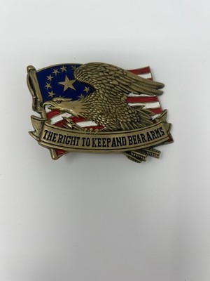 Vintage 80s Baron Buckle The Right to Keep & Bear Arms Belt Solid Brass America