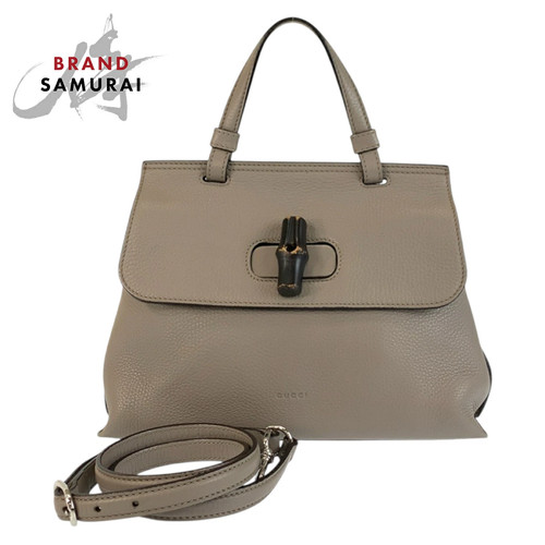 Gucci Bamboo Daily Gray Silver Hardware Leather 370831 Handbag Shoulder Bag 2Way