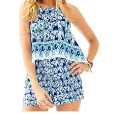 Lilly Pulitzer Womens Celyn Romper Size 2 Sleeveless Bomber Blue Get Trunky NWT