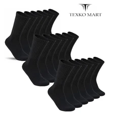 Wholesale Bulk Lot Men's Black Plain Solid Sport Work Crew Socks Size 9-11 10-13