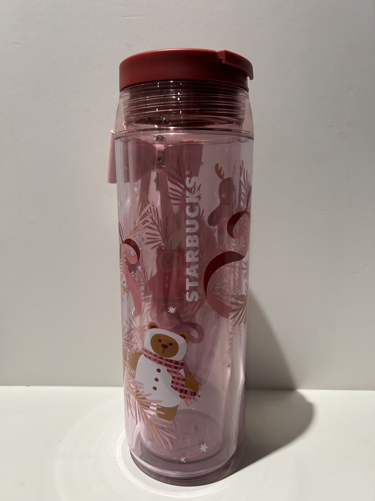 Starbucks 2025 Holiday Bear Tumbler 16oz Pink Ribbon Charm New Rare