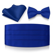 Mens Satin Cummerbund Bowtie Hanky set, 4 Pleat, Large Variety of Solid Color...