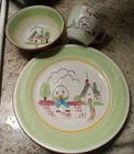 VINTAGE HAND PAINTED STANGL KIDS 3 PC DISH SET: HUMPTY DUMPTY