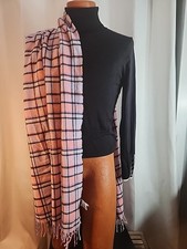 J.Crew Italy Pink Plaid Scarf Soft Brushed Fringe Style H3794 Made in Italy