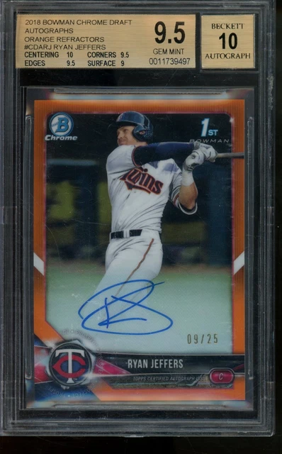 2018 Bowman Ryan Jeffers Orange Chrome 1st /25 BGS 9.5 Auto 10 #CDA-RJ