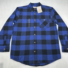 Field Stream Shirt Mens Medium Blue Buffalo Plaid Flannel Button Up Casual