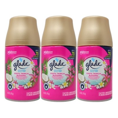 3x Glade Automatic Spray Air Freshener Refills, Exotic Tropical Blossoms, 6.2oz