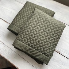 Set 2 Ralph Lauren KING Quilted Diamond Matelasse Green Sateen Pillow Shams RARE