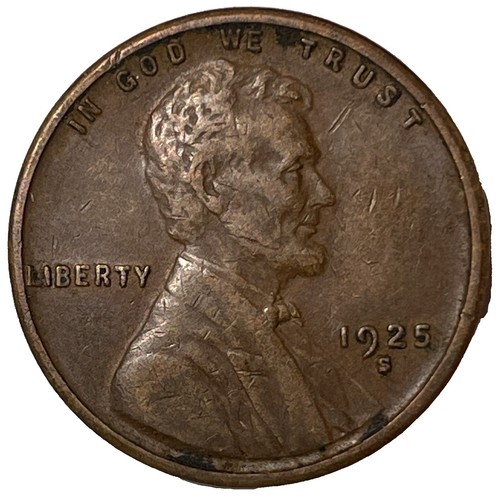1925 S LINCOLN CENT - CORROSION SPOT ON REVERSE - AU - SEE PICS