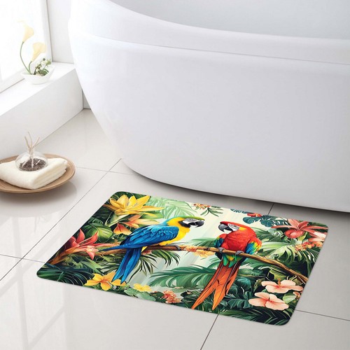 Summer Green Palm Leaves Parrot Bird Shower Curtain Bathroom Accessories Set - 第 15/23 張圖片