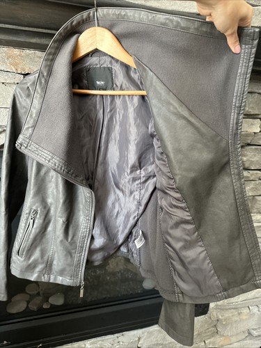 Sz Small Faux Leather Gray Moto Biker Jacket Coat Full Zip Pockets Stretch Sides - Picture 11 of 11