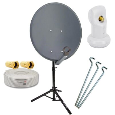PremiumX Camping SAT Anlage 60cm Satelliten Antenne LNB Kabel F-Stecker Stativ