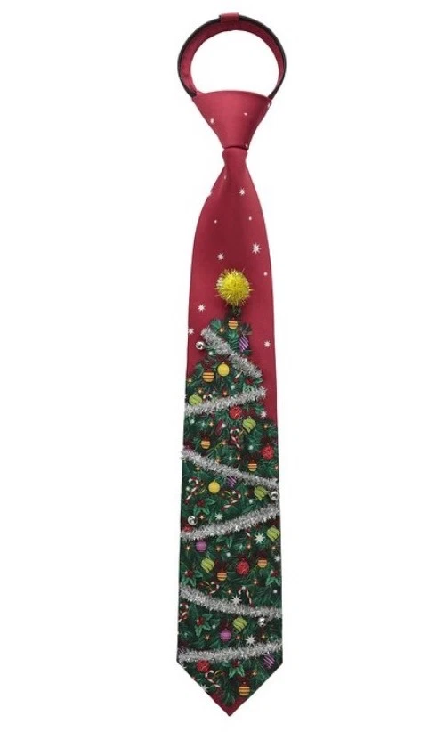 NUEVO Para Hombres Deck the Tree 3D Satén Feo Navidad Corbata Rojo Negro Jingle Bells Foto 2 de 4