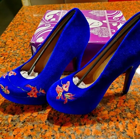 Royal blue floral heels clearance