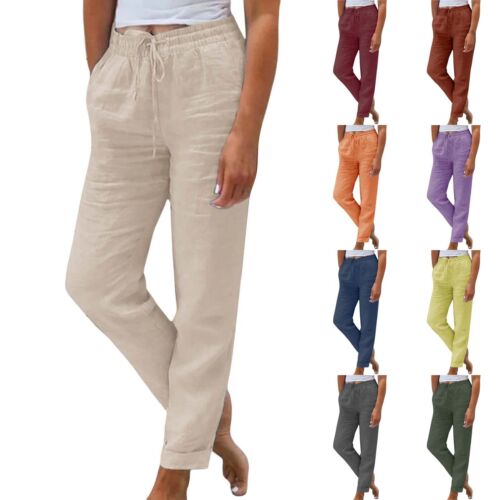 Women's Casual Pants Summer Elastic High Waisted Solid Color Loose Trousers