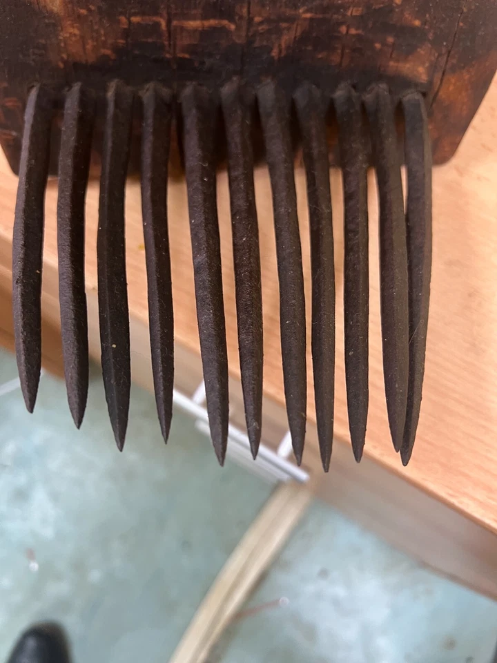 Antique primitive large wooden comb for processing hemp flax farm tool - Image 3 of 4