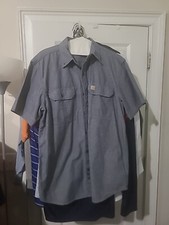 Carhartt Men  s Blue Chambray Midweight Shirt Original Fit Size Large Pockets